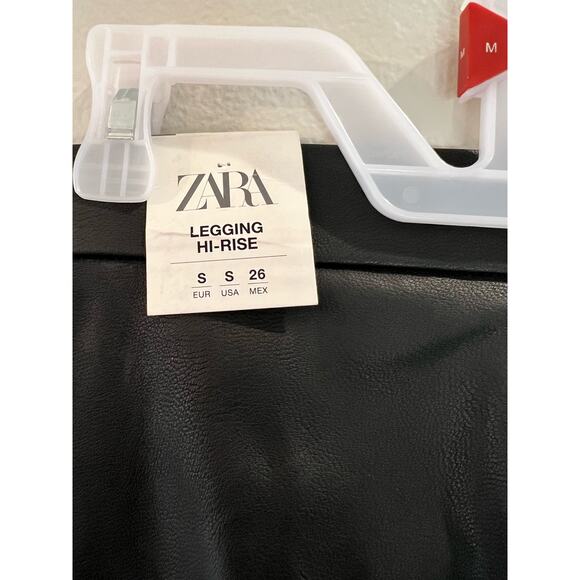 ZARA NWT High Rise Faux Leather Leggings Size S Black Ankle Zip Raw Hem Lined - Picture 6 of 7